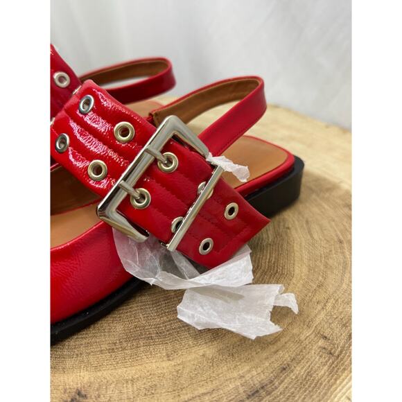 Brand New Red Patent Leather Buckle Flats with Grommets - Size 6 (NWT) - Picture 7 of 10